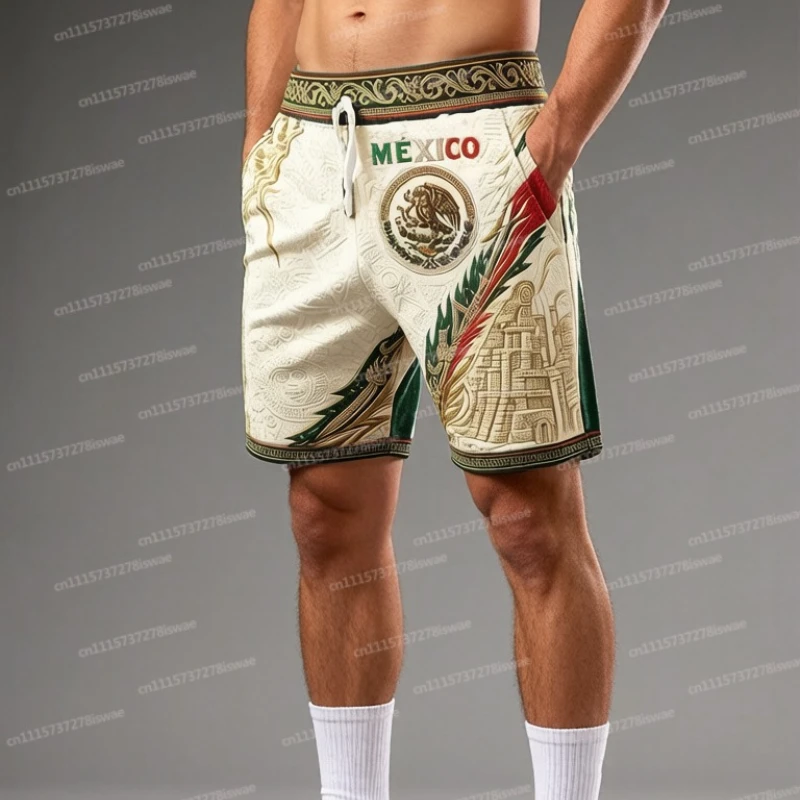 2026 Summer New Men's Mexico 3D Print Drawstring Casual Shorts Football Quick-dry Sports Pants