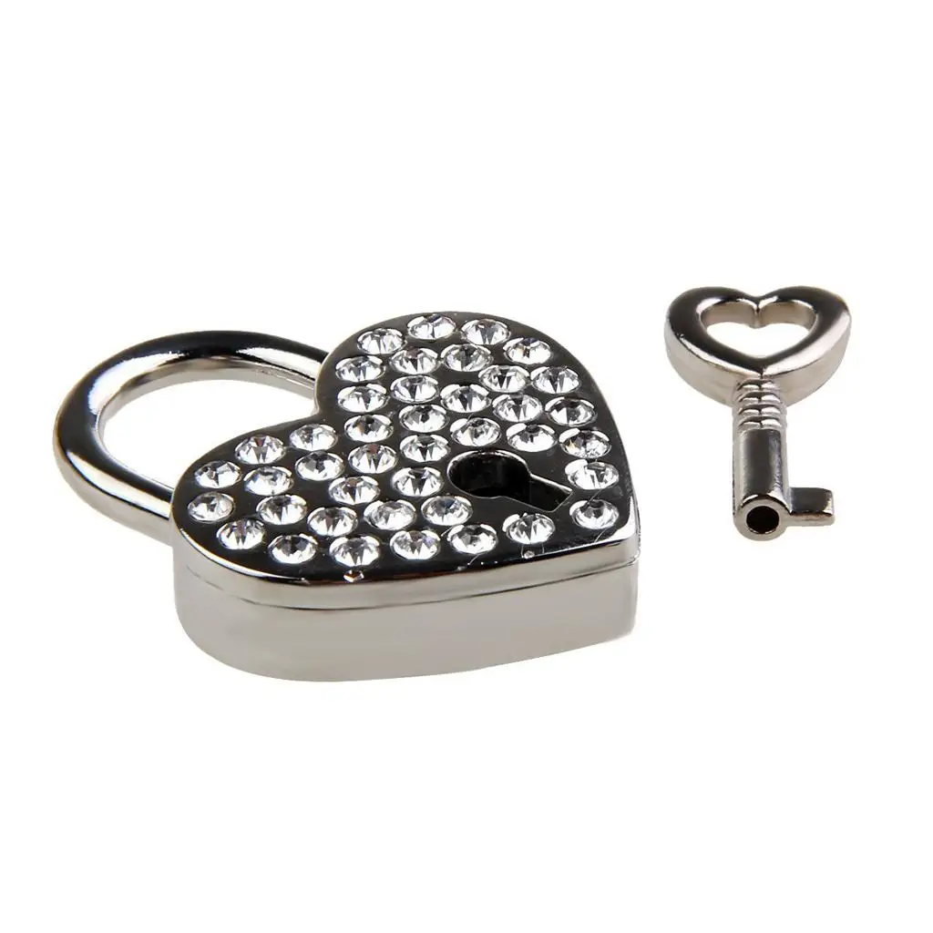 Cute Shining Crystal Lock Padlock with Key for Suitcase Luggage Silver