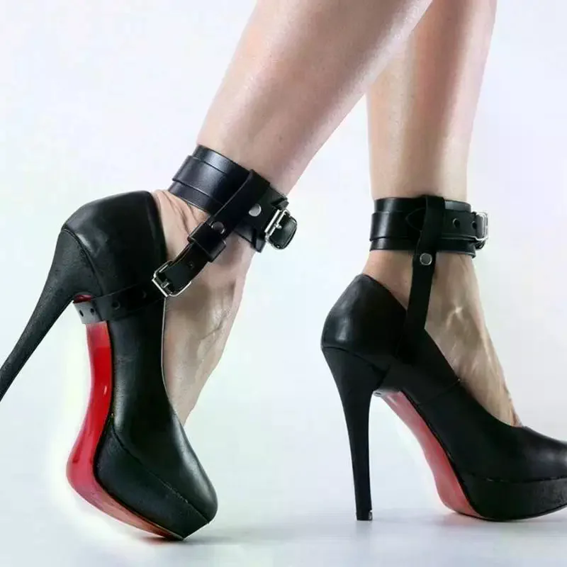 Arnés de tobillo negro punk de 2 piezas con correas de hebilla | Diseño duradero hecho a mano para disfraces de cosplay y complementos de moda