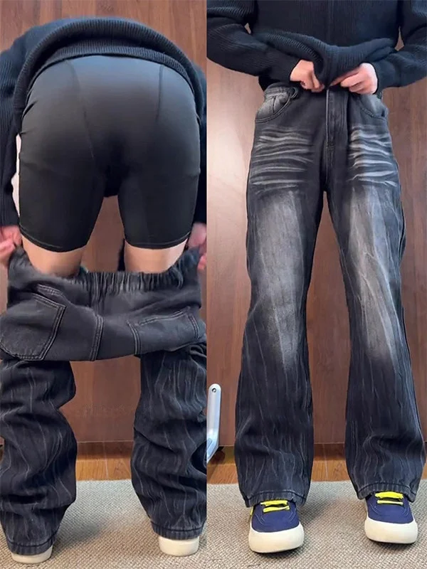 

Men's Winter Fce Lined Flared Jeans Slimming Bootcut Straight Leg mid Waist Zipper Fly Casual Comfortable Fit Denim Pants