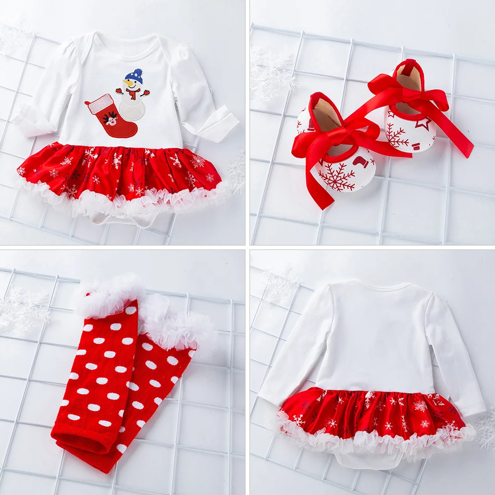 

1Set Snowman Jumpsuit for Baby Girl Premium Cotton Long Sleeve Dress Festive Christmas Look with Hair Accessory Shoes