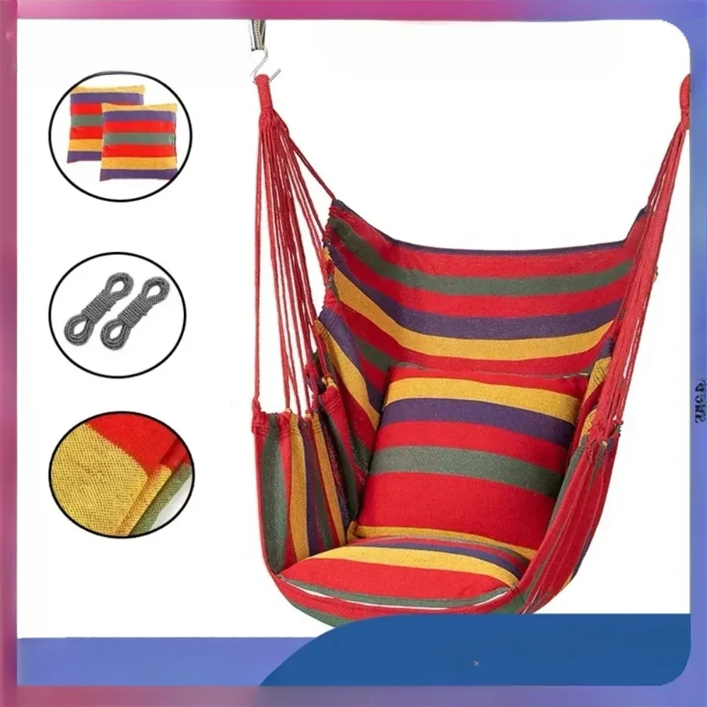 

200KG Capacity Stripes Canvas Hammock Chair Thick for Garden Swing Seat Patio Camping Beach Dormitory Leisure with Storage Bag