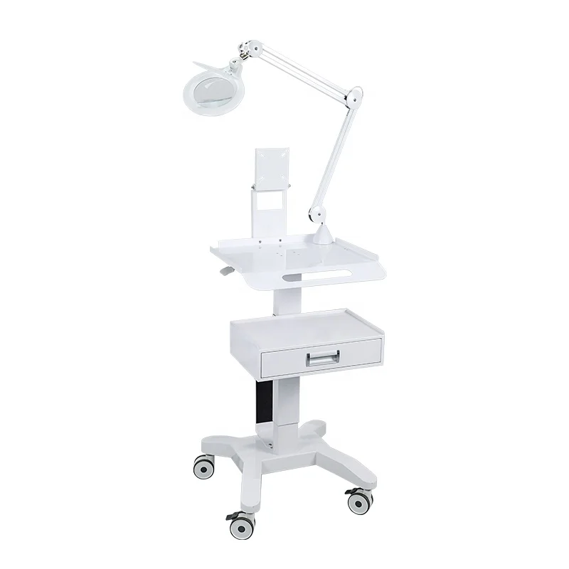 Mobile Dental Trolley Tool Cart Dental Equipment Cart Rolling Medical Storage Cart With Socket Magnifying Glass