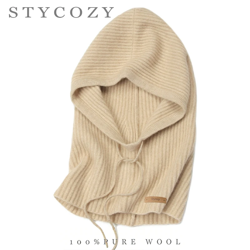 100% Wool Hat&Neck Cover For Both Men/Women Unisex Hooded Scarf For Autumn/Winter Warmth Thickened Pullover Balaclava Hat