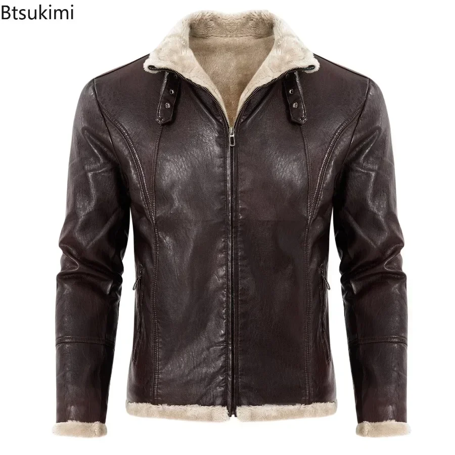 2026 Men's Thick Warm Leather Jacket Solid Autumn Winter Fashion Jacket Coat Oversized Fur Integrated Coat Jacket Men Clothing