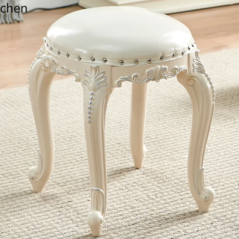 HT solid wood dressing European round stool bedroom household chair princess dressing table soft bag makeup stool