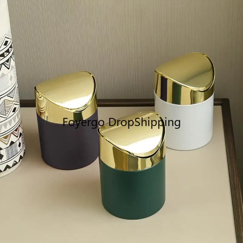 Modern Small Garbage Bin Bathroom Mini Metal Golden Bedroom Car Trash Bin Recycling Fashion Cubo De Basura Cleaning Tools Gift