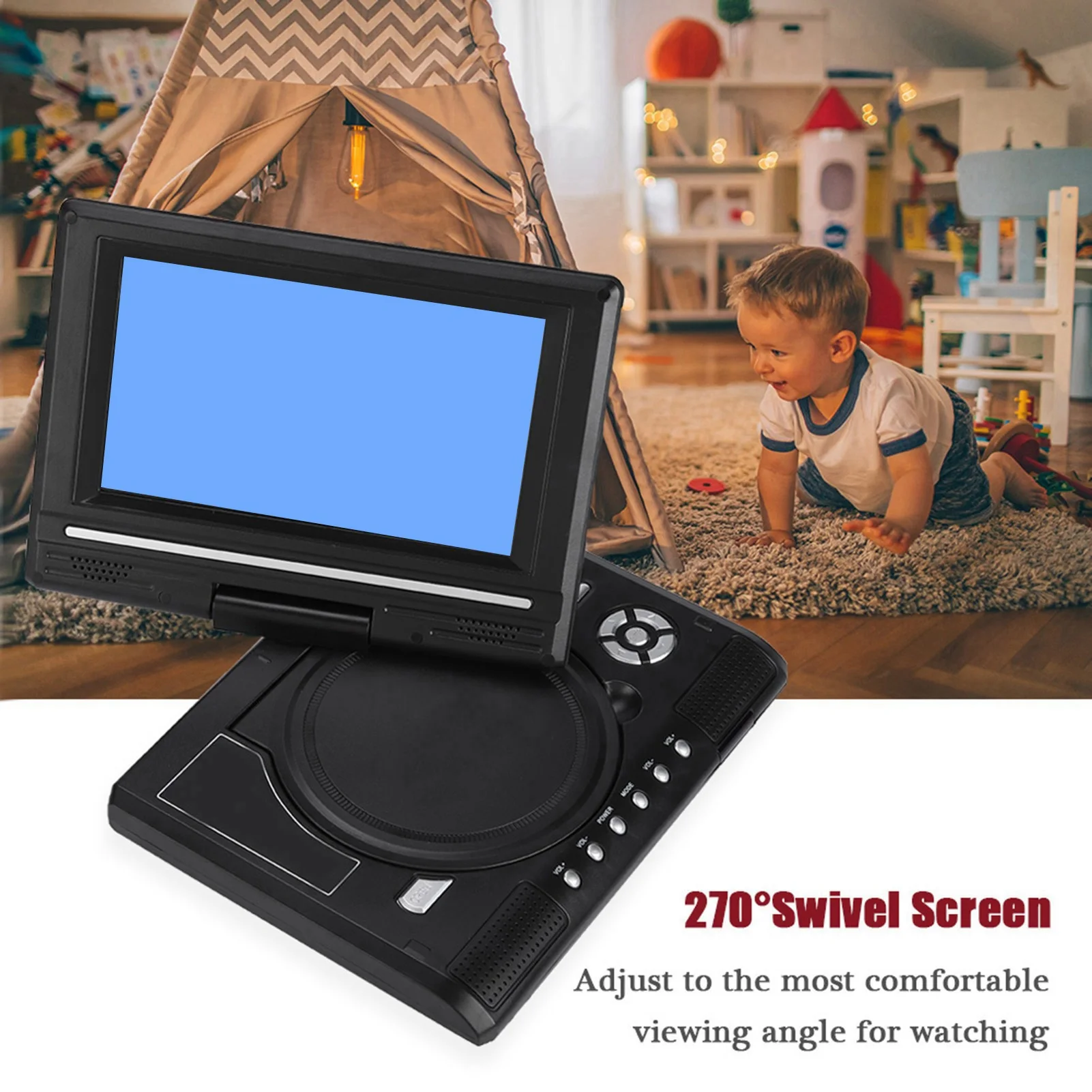 7‑inch Portable DVD Player Swivel Screen Rechargeable TV Car Charger Gamepad Car DVD Player Car DVD Player Portable Mobile DVD