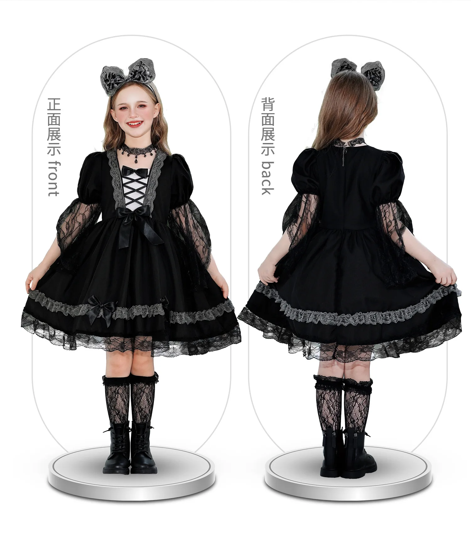 Children's Halloween Witch Costume – Girls Lace Vampire Dress, Stage Performance & Role Play Outfit for Kids