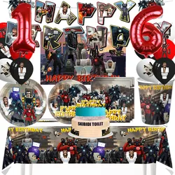 Skibidi Toilet Theme Birthday Party Decoration Supplies Banner Cake topper Balloon Battle Robot Monitor Baby Shower Boys Gifts