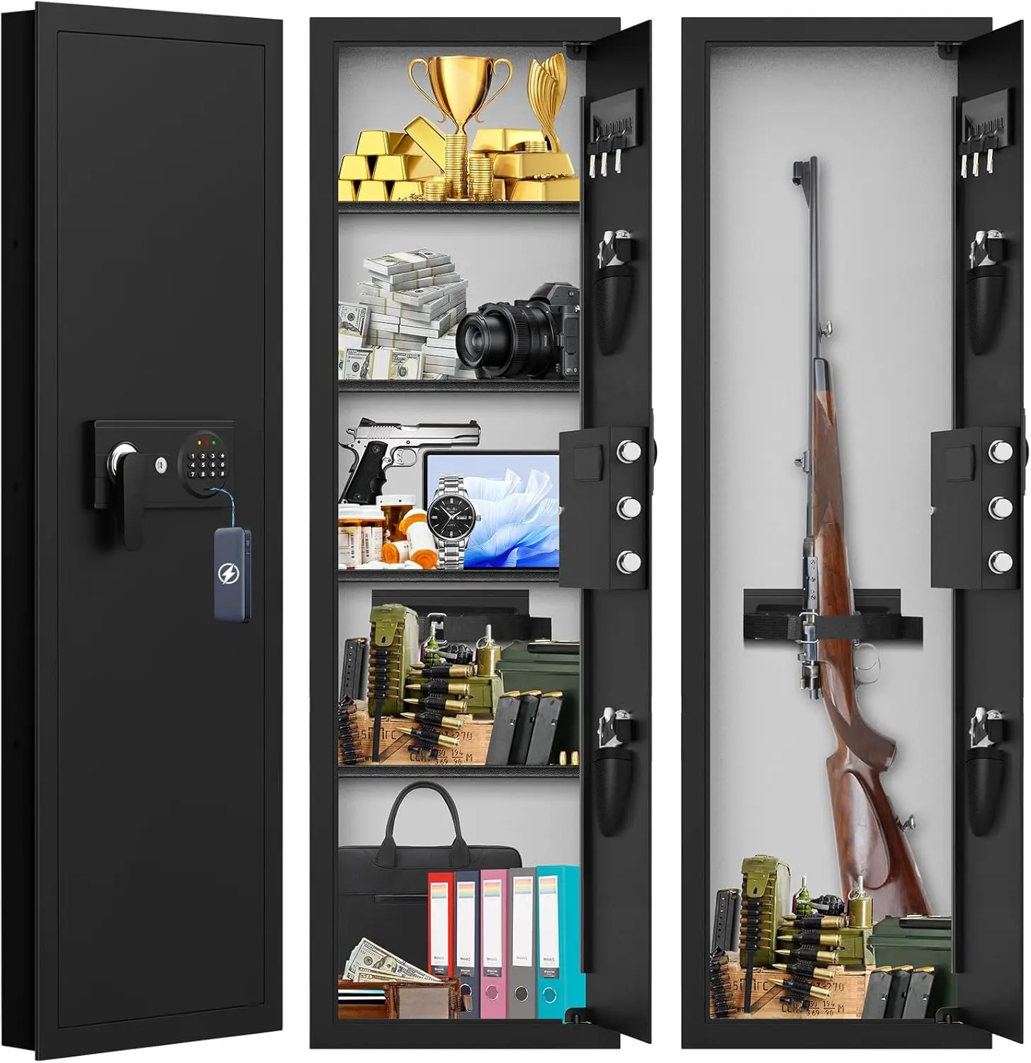 51.18" Tall Fireproof Wall Safes Between the Studs 16" Centers, Heavy Duty Combination Lock in Wall Safe with Removable Shelf, H
