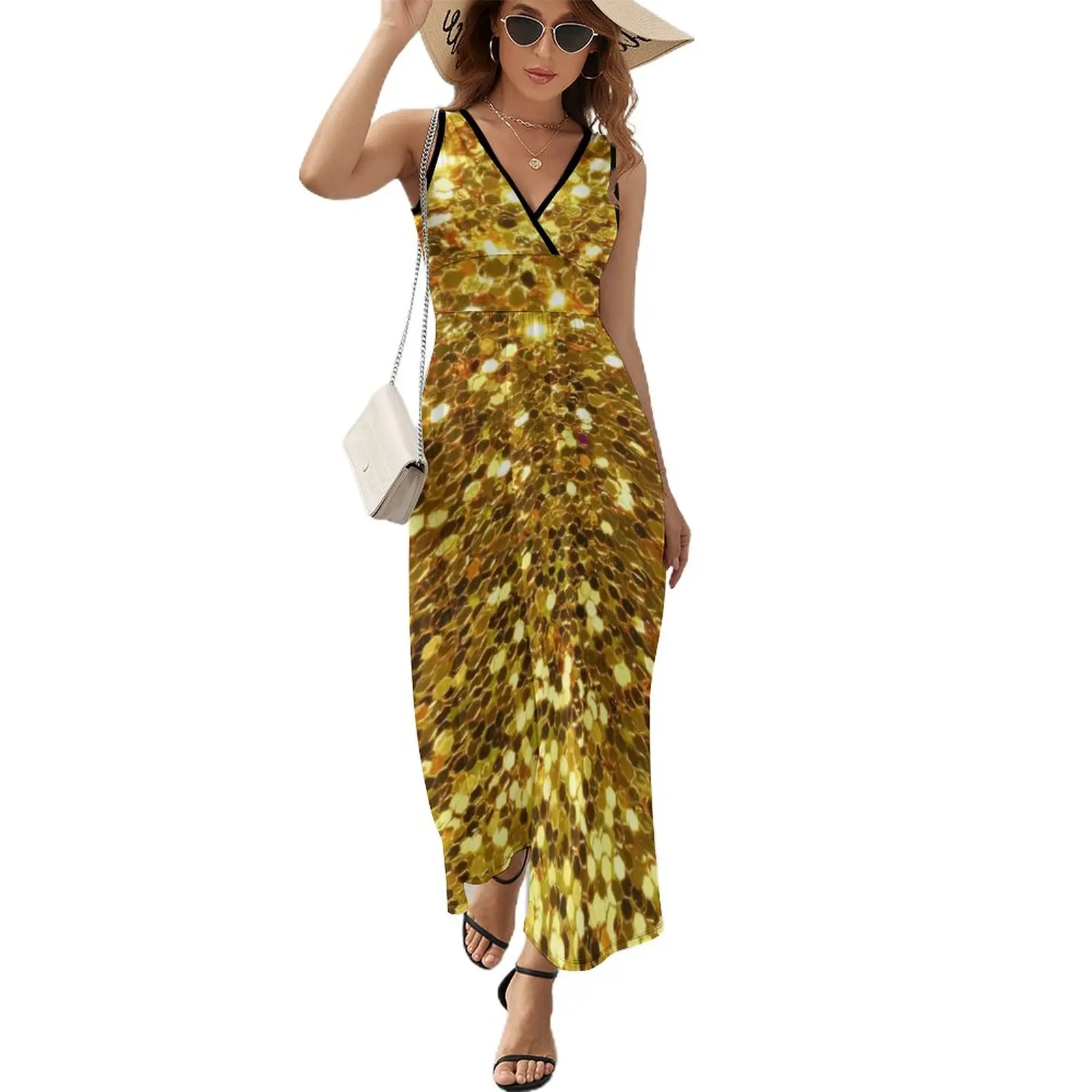 

Gold Sequin effect Sleeveless Dress women's clothing korea stylish summer dresses womens 2024