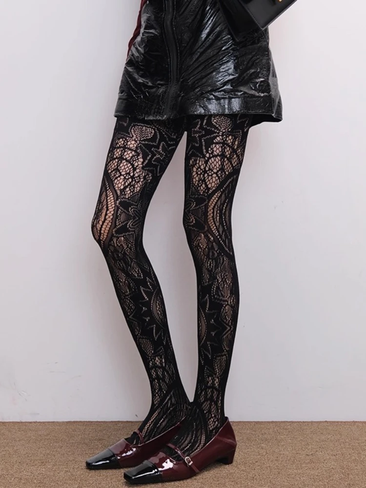 新作西洋風レトロひまわりトーテム柄パンスト、エビルゴス風タイツ、女性用セクシーなプラスサイズジャカードメッシュフィッシュネットストッキング