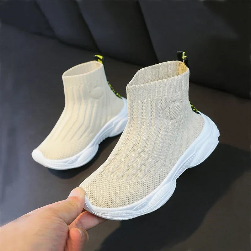 Kids Knit Woven Casual Shoes Girl Boy Slip On Sneakers Child Spring Autumn Stretch Cloth Fashion Flat Shoe 26-36