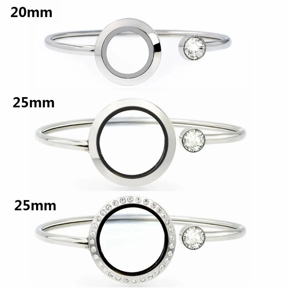 1pc 20mm 25mm Glass Locket Bangle Stainless Steel Living Memory Floating Locket Bracelet Fit For Floating Locket Charms Jewelrys