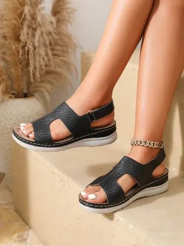 Outdoor leisure rubber band simple slope heel beach sandals