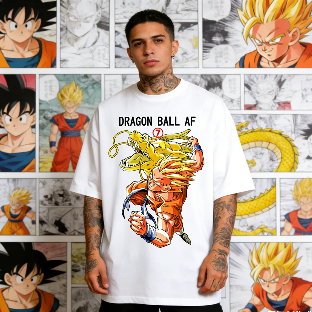 

Футболка Dragon Ball AF Goku 2026: Аниме-стиль, уличная мода, оверсайз, хип-хоп, летняя повседневная, с коротким рукавом, для взрослых и детей