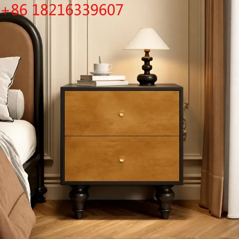 YAOSolid Wood Retro Storage Cabinet Abstract Art Bedside Table Living Room Side Chest Drawer Cabinet for Bedroom Home Decor