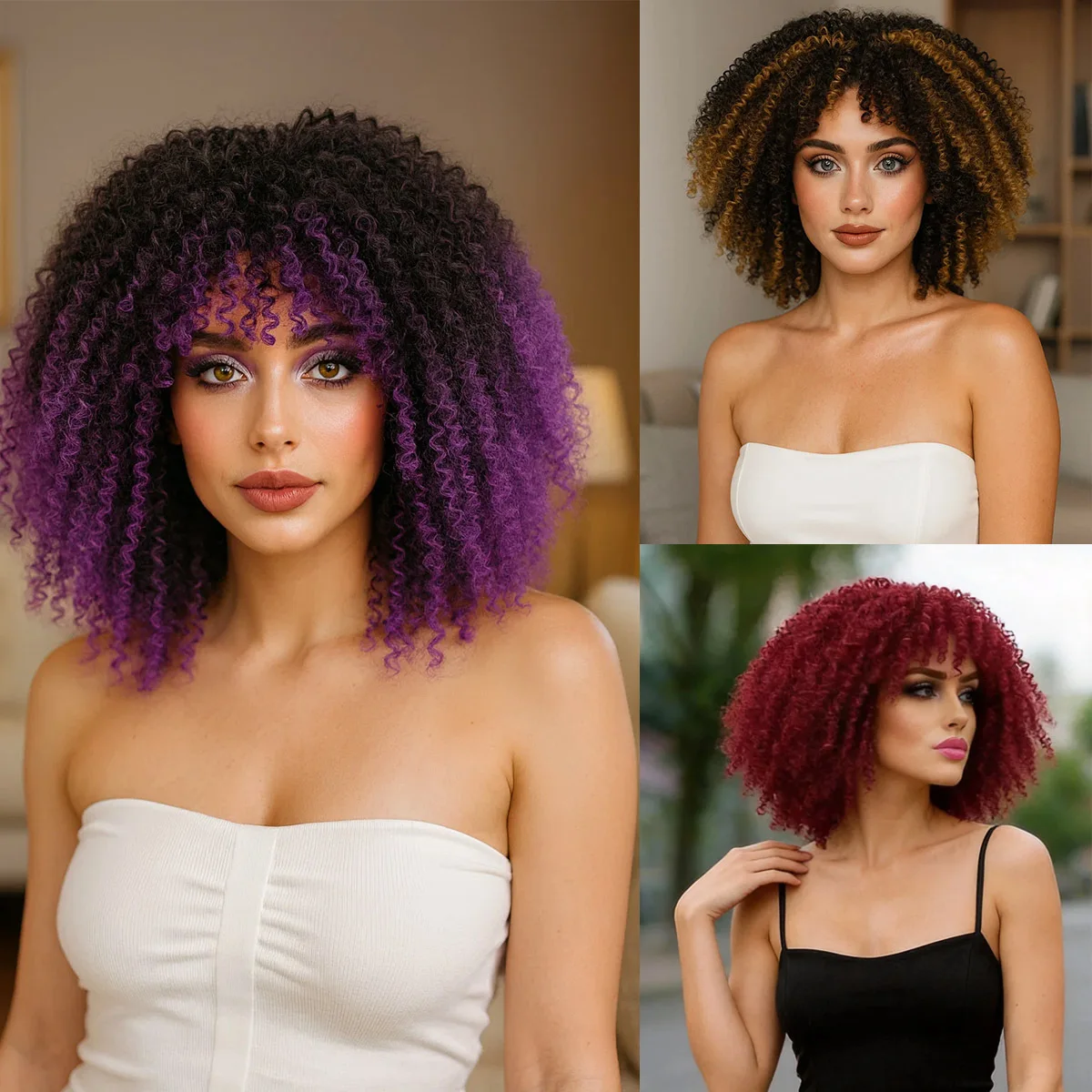 

SQRDGQ Synthetic Hair Short Afro Kinky Curly Wigs for Woman 14inch Ombre Color Wigs Women Daily Party Cosplay Wigs High Quality