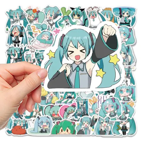 65 szt. Kawaii Chibi Anime Graffiti Naklejki Hatsune Miku Zestaw Walizka Laptop Telefon Deskorolka Naklejki z Kreskówek Prezent Zabawka dla Dzieci