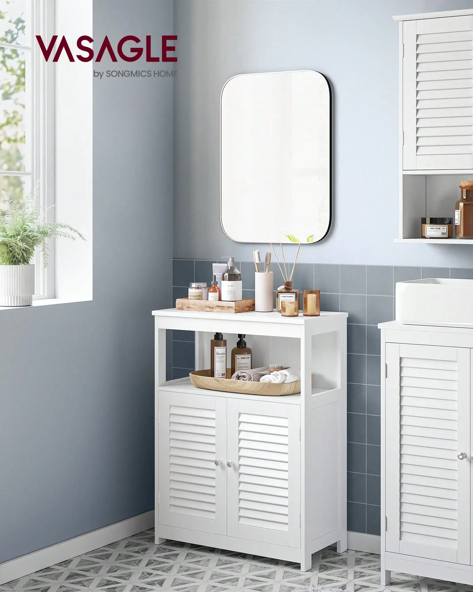 VASAGLE Bathroom Floor Cabinet, Bathroom Storage Cabinet, Freestanding, With Double Shutter Doors And Adjustable Shelf, For Living Room, Entryway, Kitchen