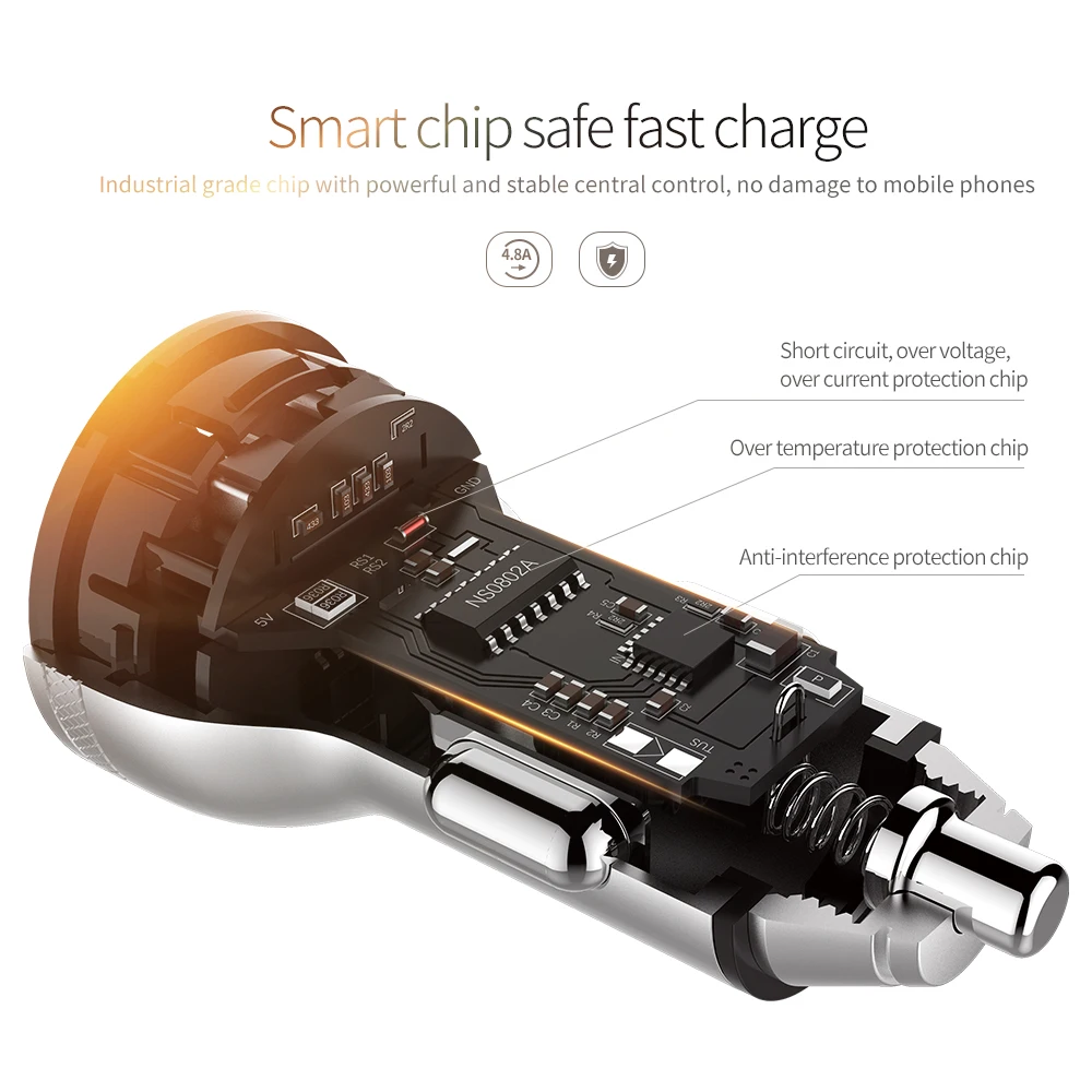 Car charger, fast charging, dual USB dual output, LED car battery voltage detection, on-board charger, made of high-grade alumin view 5
