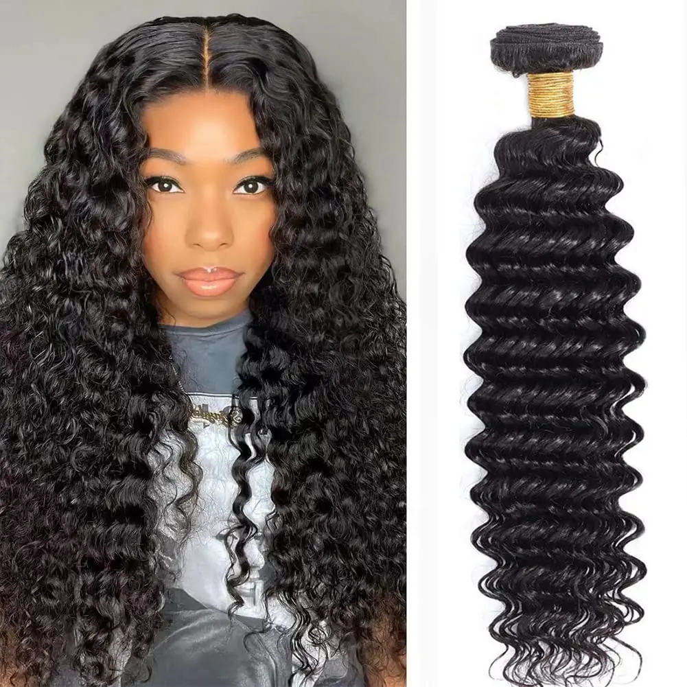 Alimice Deep Wave Hair Bundles Human Hair Bundles Water Wave Brazilian 100% Unprocessed Wet and Wavy Human Hair