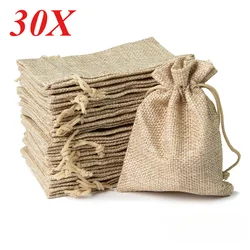30PCS 13X18/10X15/9X12/7X9CM Drawstring Burlap Bag Jute Gift DIY Wedding Favor Gift Bag For Packaging Candy Chocolate Jewery