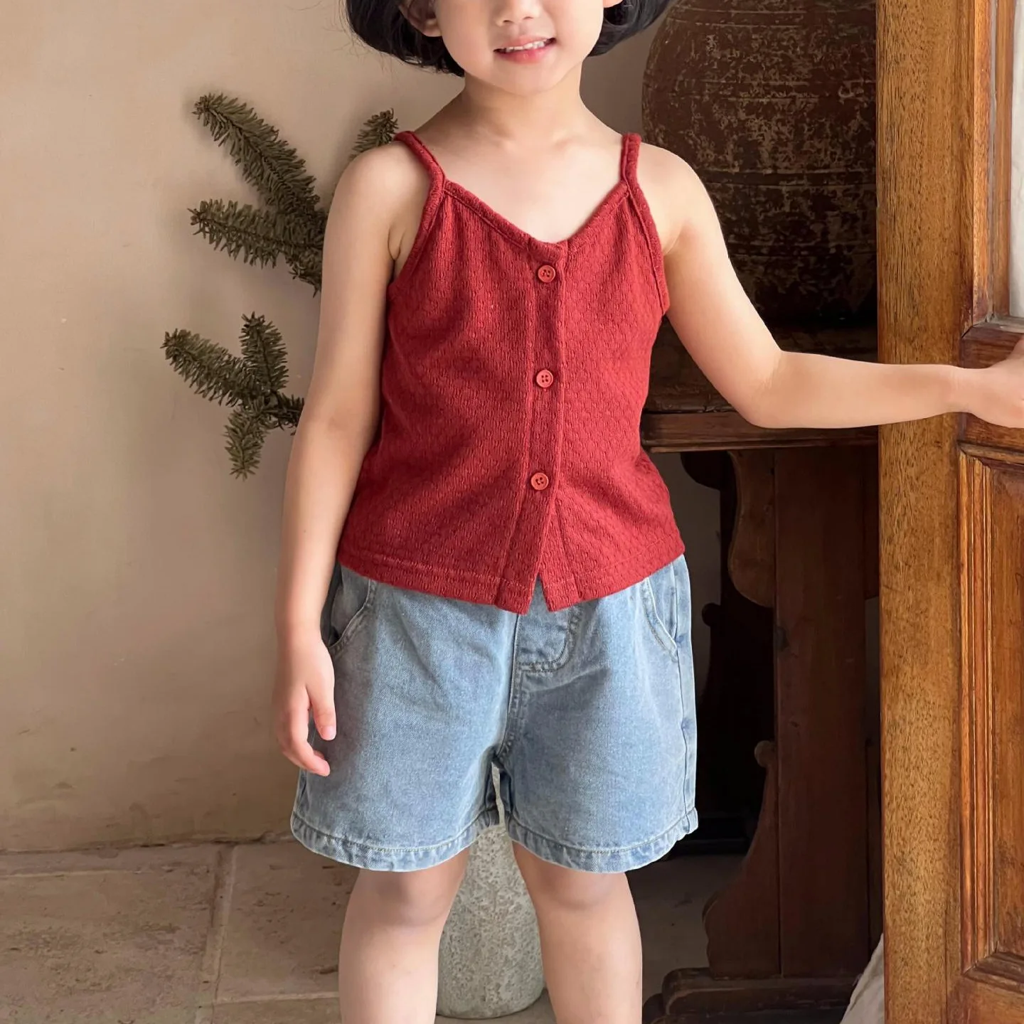 Girl Shirt Top Korean Children Wear 2024 Summer New Girls Halter Top Solid Color Nail Buckle Sleeveless Halter Vest All Match