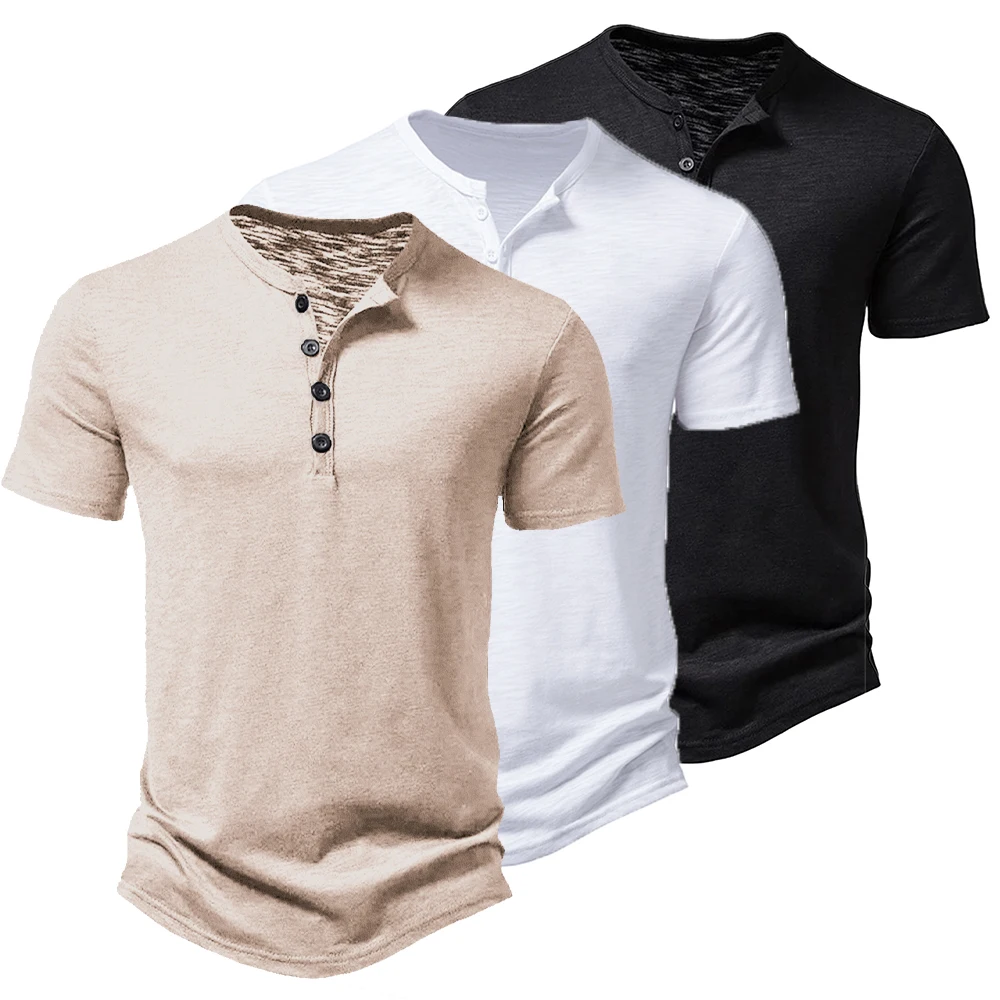 Camiseta básica de verano para hombre, jersey informal de manga corta con cuello Henley, ropa de calle transpirable para exteriores, camisetas para hombre