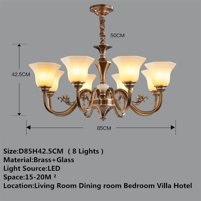 OUFULA American Brass Pendent Lamp European Luxurious Living Room Dining Room Bedroom Villa Hotel Sample Room Chandelier