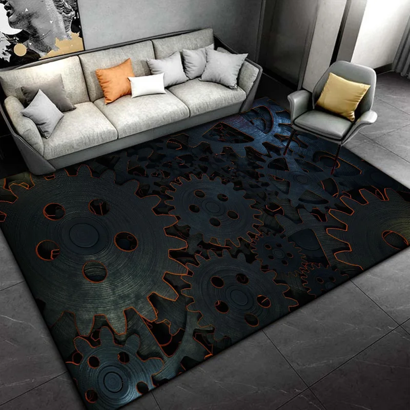 3D Steampunk Mechanical Cogs Gears Area Rug Large,Carpet Rug for Living Room Bedroom Sofa,Kitchen Doormat Non-slip Floor Mat