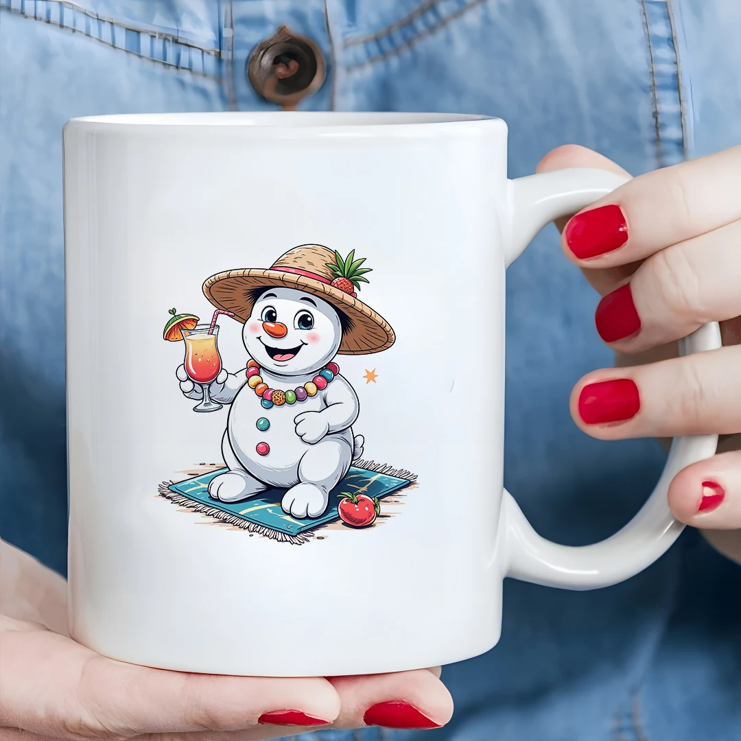 

Summer Snowman Cartoon Mug 11OZ Kids Cold & Hot Drink Cup Christmas Gift Home Office Fashion Cup with Lemon Straw Accessory