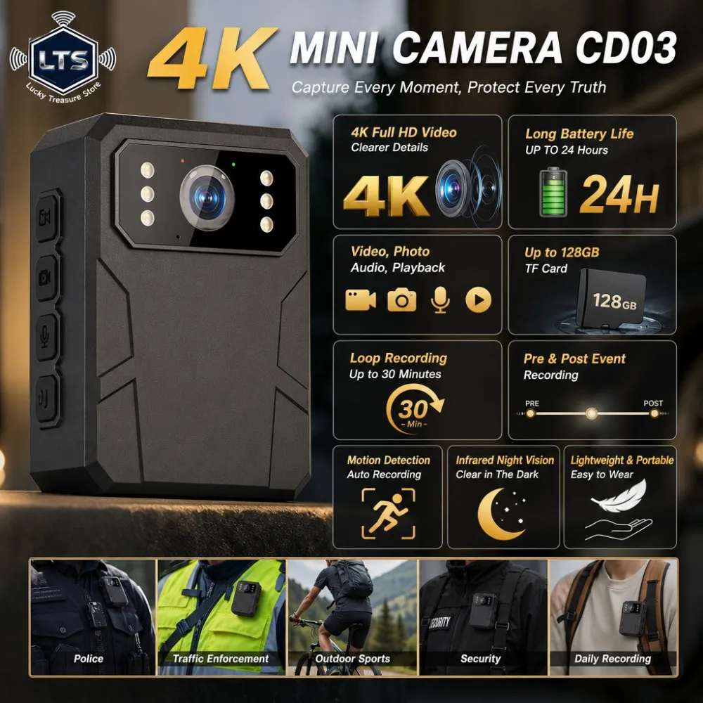 Mini-Körperkamera Full HD 4K Tragbare Nachtsicht-Videorekorder Polizeikamera Strafverfolgungsrekorder DV BodyCam – Detail 5
