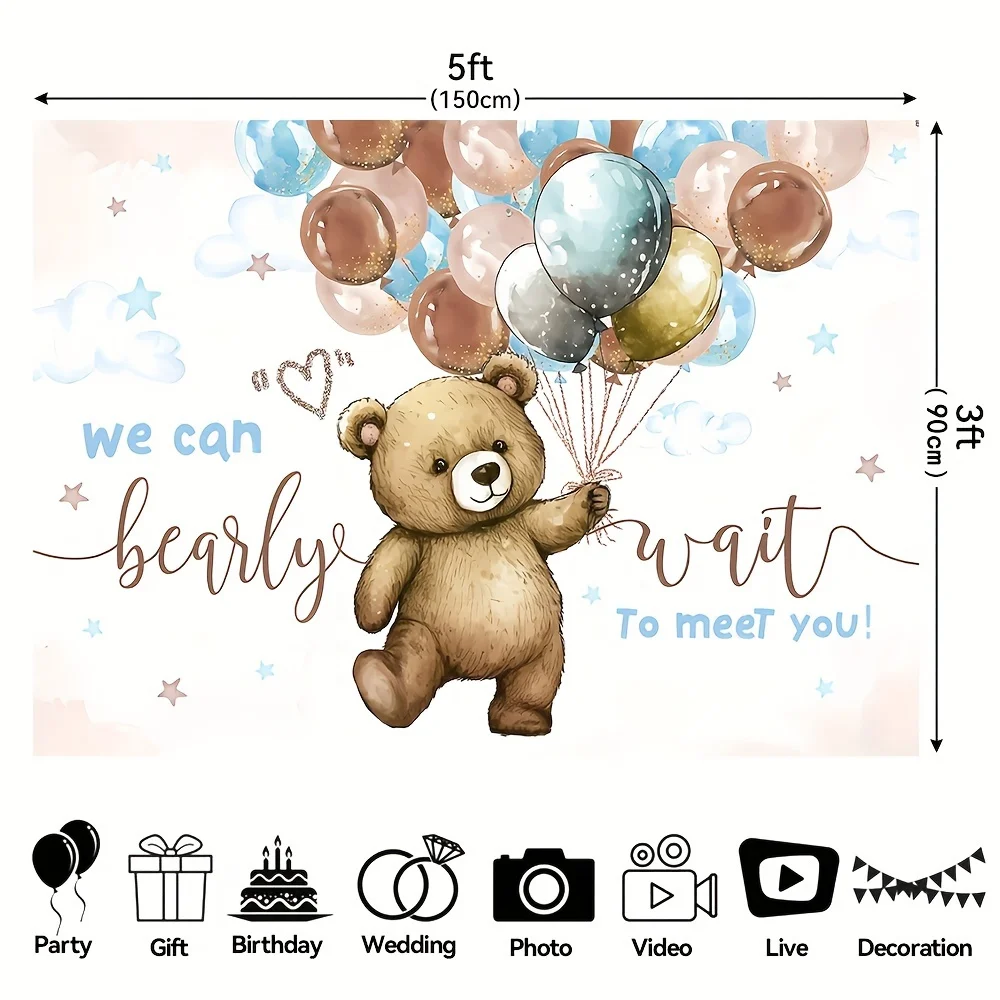 Baby shower decoration watercolor balloon teddy bear baby shower boy background decoration studio props