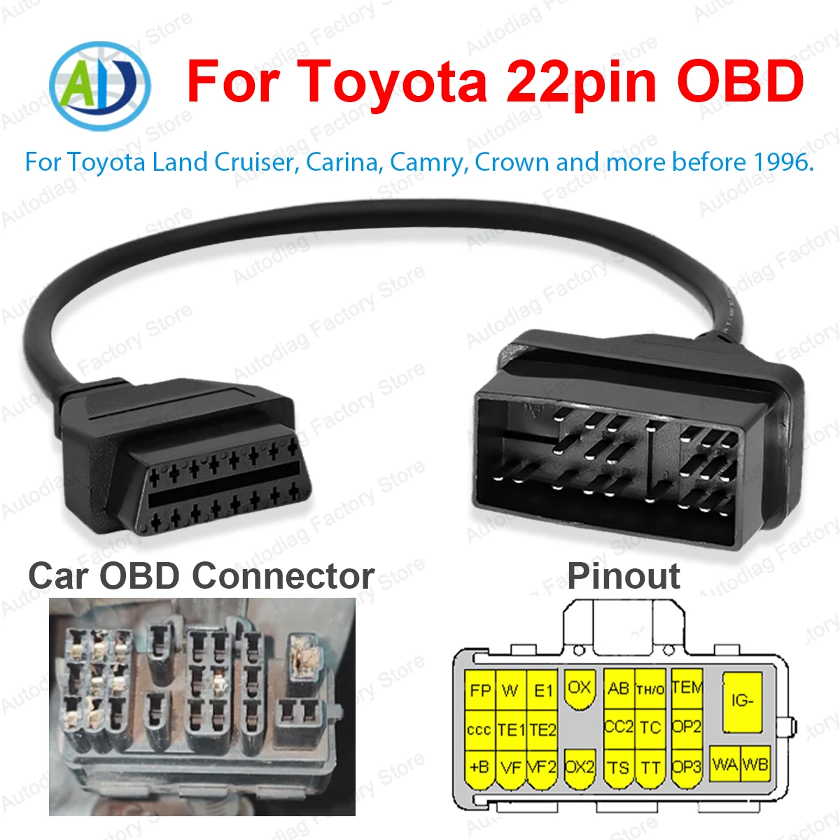 Für Toyota 22 Pin OBD Stecker OBD2 Diagnose Kabel 22 Pin zu 16 Pin OBD1 OBD2 Adapter für OBD2 Schnittstelle Scan Diagnose werkzeuge