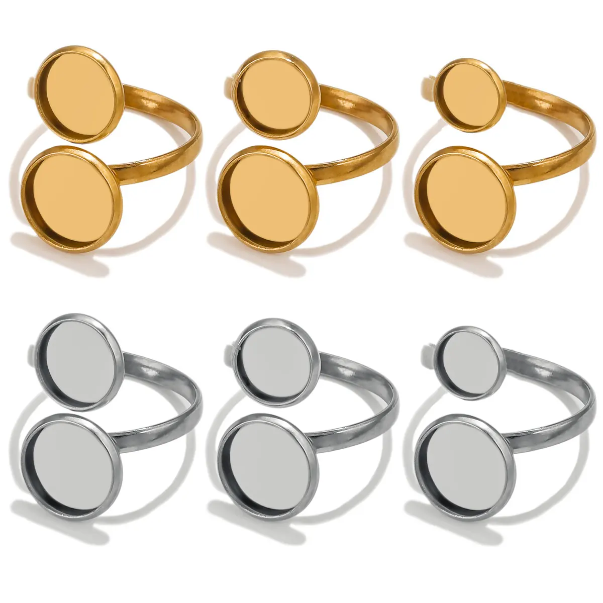 10 PCS Stainless Steel Round Double Disc Ring Adjustable Size DIY Charm Female Male Personality Unique Jewelry Accessory Found