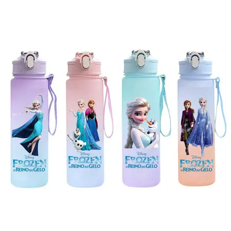 Frozen 750ML Straw Water Cup Children Portable Elsa and Anna Plastic Cartoon Large Capacity Sports Water Bottle Rainbow Cup