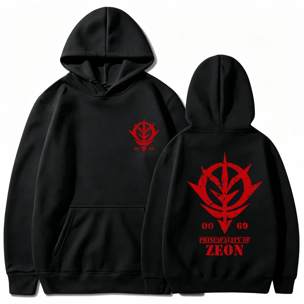 Gundam Zeon Hoodie Anime Principality of Zeon Print Weiß Unisex Herren Damen Oversized Casual Sweatshirts Langarm – Detail 3