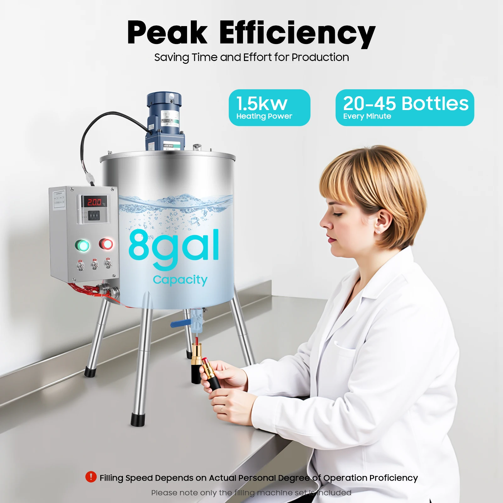 

30L Lipstick Filling Machine Heating Stirring Machine 0-300℃ Adjustable Stainless Steel Paste Liquid Filler for Cosmetic Creams