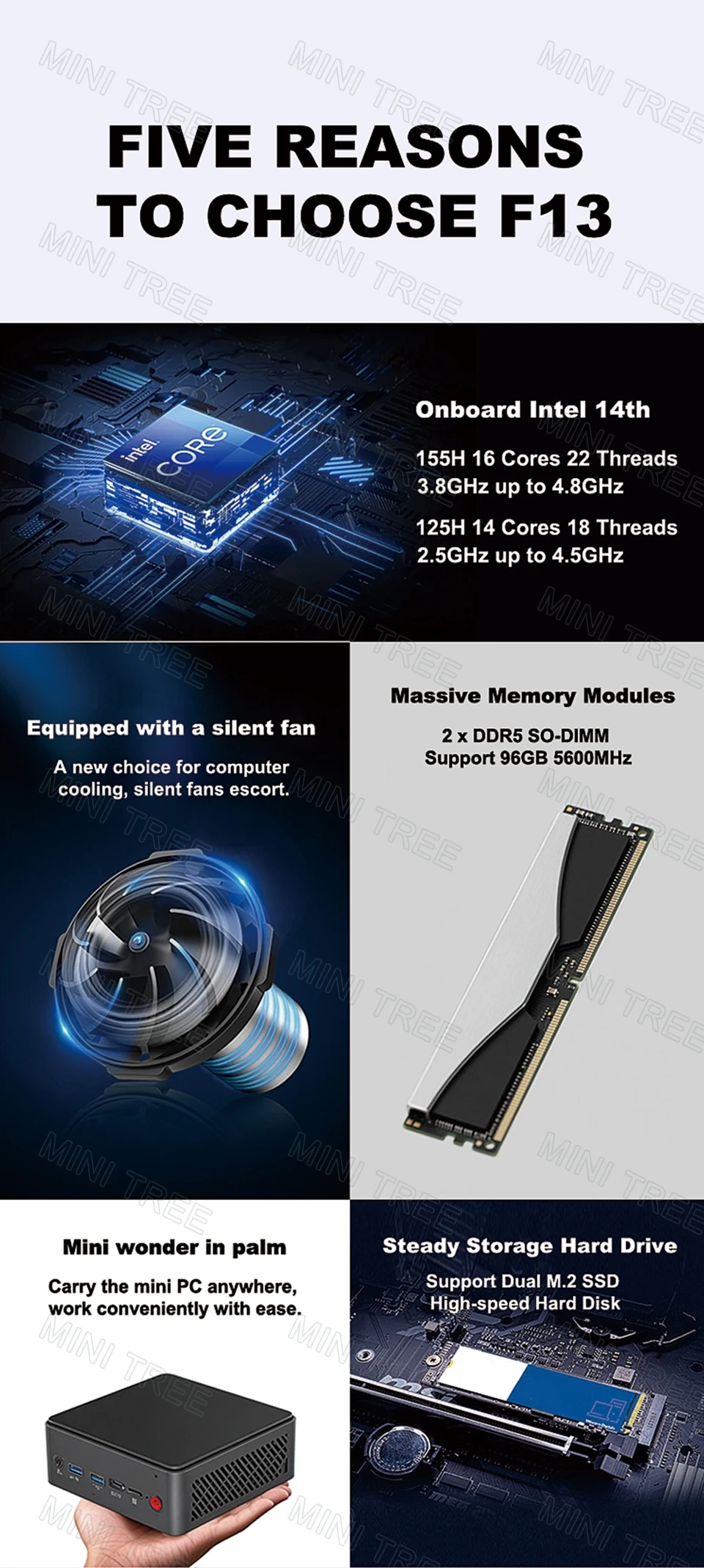 كمبيوتر صغير AI Intel Ultra9 185H 16Cores Ultra7 155H 2DDR5 M.2 NVMe SSD Dual LAN Windows 11 HD2.0 DP1.4 Thunderbolt4 Wifi6 Game ARC #3