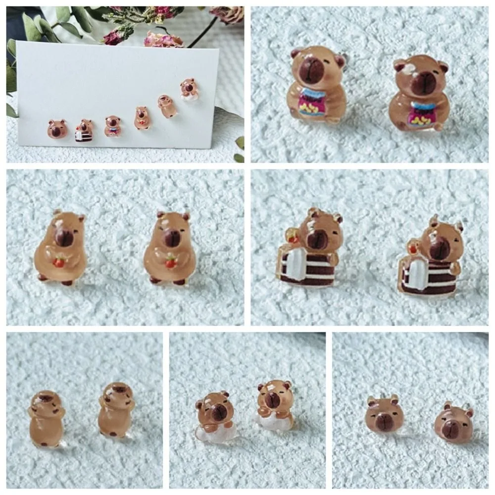 Cute Korean Style Capybara Stud Earring Cartoon Transparent Mini Ear Studs Handmade Jewelry Accessories Girls Gift