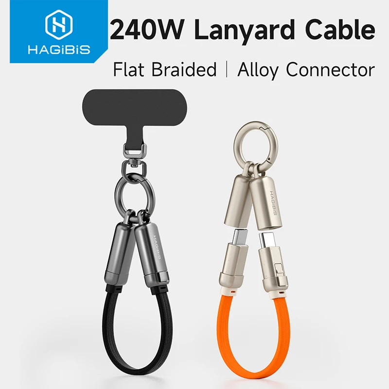 Hagibis USB C Lanyard Cable Portable Keychain C to C Fast Charging Cord for iPhone 18/17/16 Pro Power Bank mini Data Cable 240W