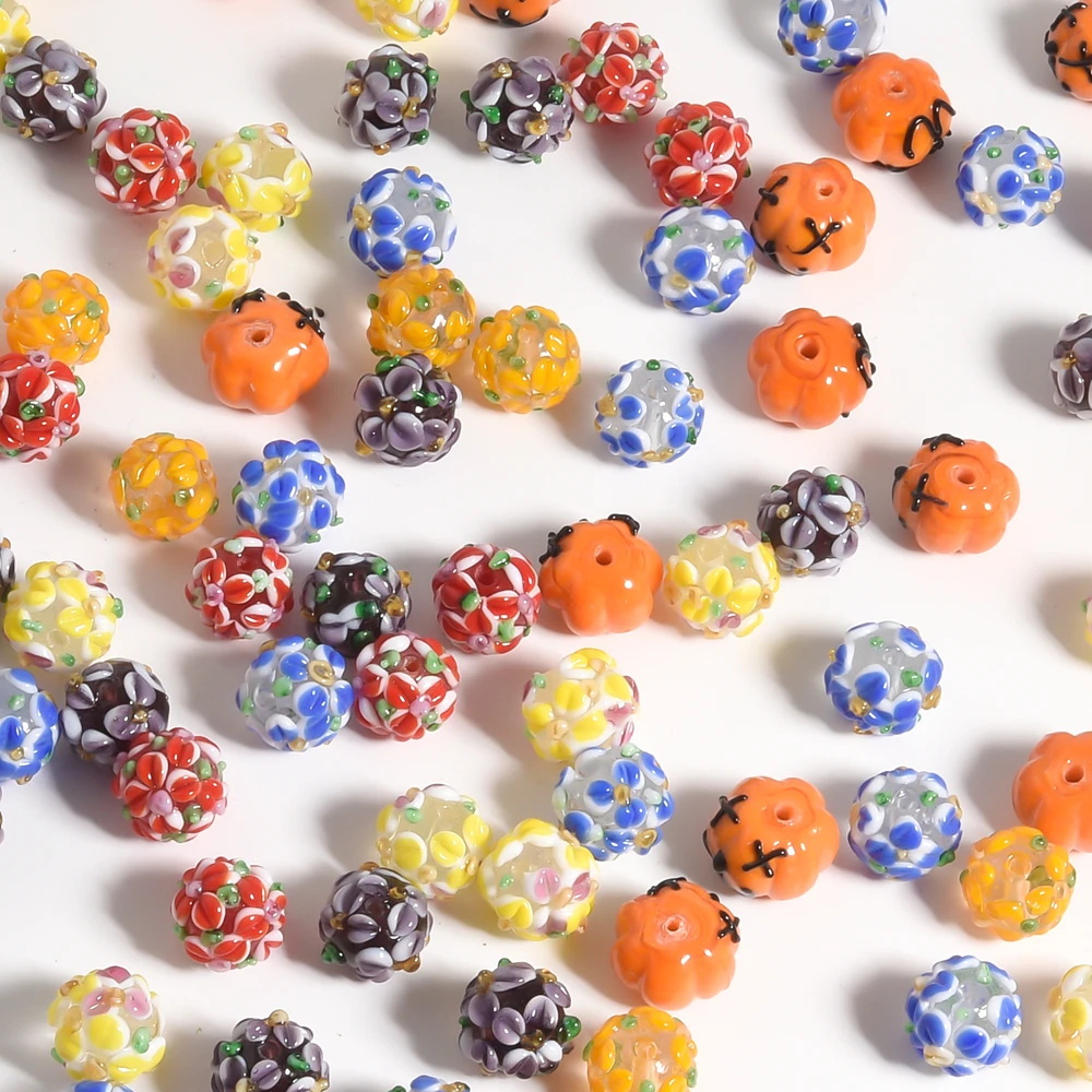 Handmade Round Beads Petals Pumpkin Fashionable Glass Spacer Loose Bead Diy Bracelet Jewelry Accessories Handicrafts 3-10pcs/Lot