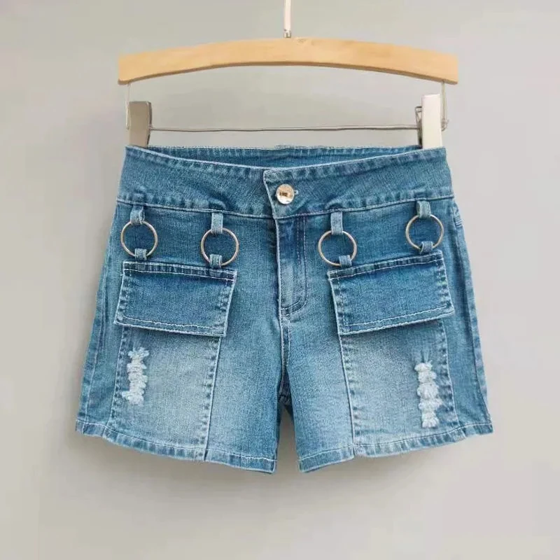 

Black Denim Shorts For women's 2024 Spring/Summer New Korean Low waisted Slim Elastic Hot pants White Female Casual Short Pants