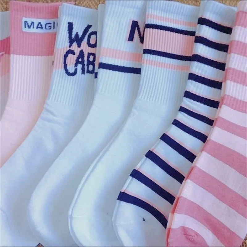 Socks female long tube Instagram trendy and versatile high aesthetic value Forest series middle tube student white letter female