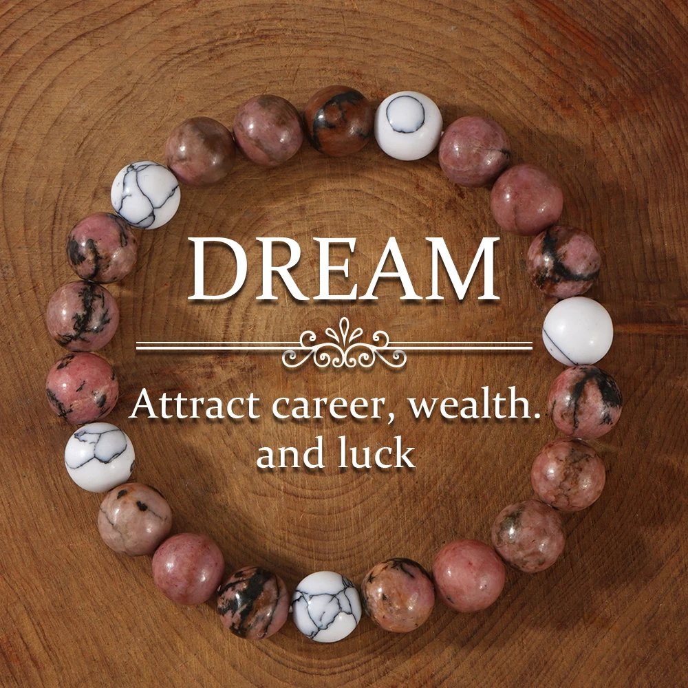 

1PC Natural Rhodochrosite Bracelet for Women, Pink Crystal Healing Stone Beaded Jewelry, Holiday Gift for Halloween Christmas