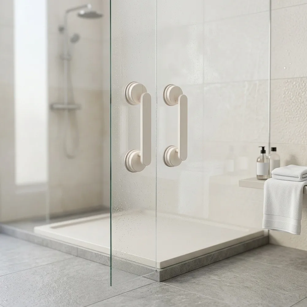 2 Pack Suction Cup Handles 21*8*6 cm Zinc Alloy for Glass Doors Mirrors Tiles Marble Bathroom Kitchen Strong Grip