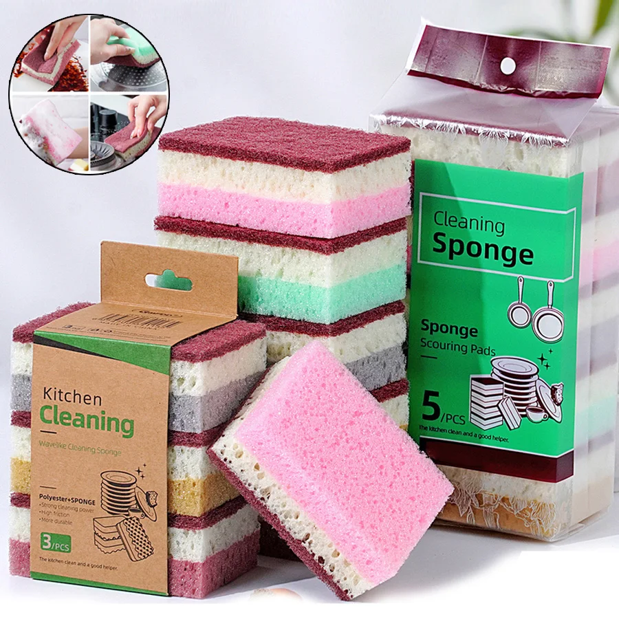 10 uds/5 uds-paño de limpieza de esponja de alta densidad, paño para lavar platos, suministros de cocina y catering no grasosos, cepillo de esponja, olla y