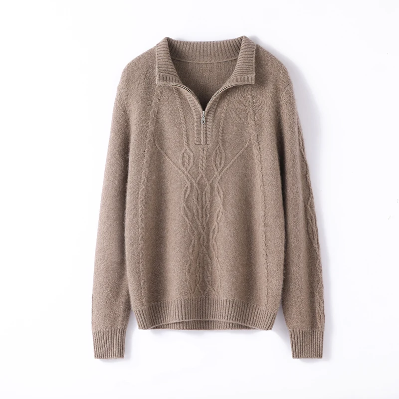 

High-Quality Pure Cashmere Thickene Jacquard Lapel Sweater Women's Warm Long-sleeved Sweater in Autumn Winter Women's Clothes